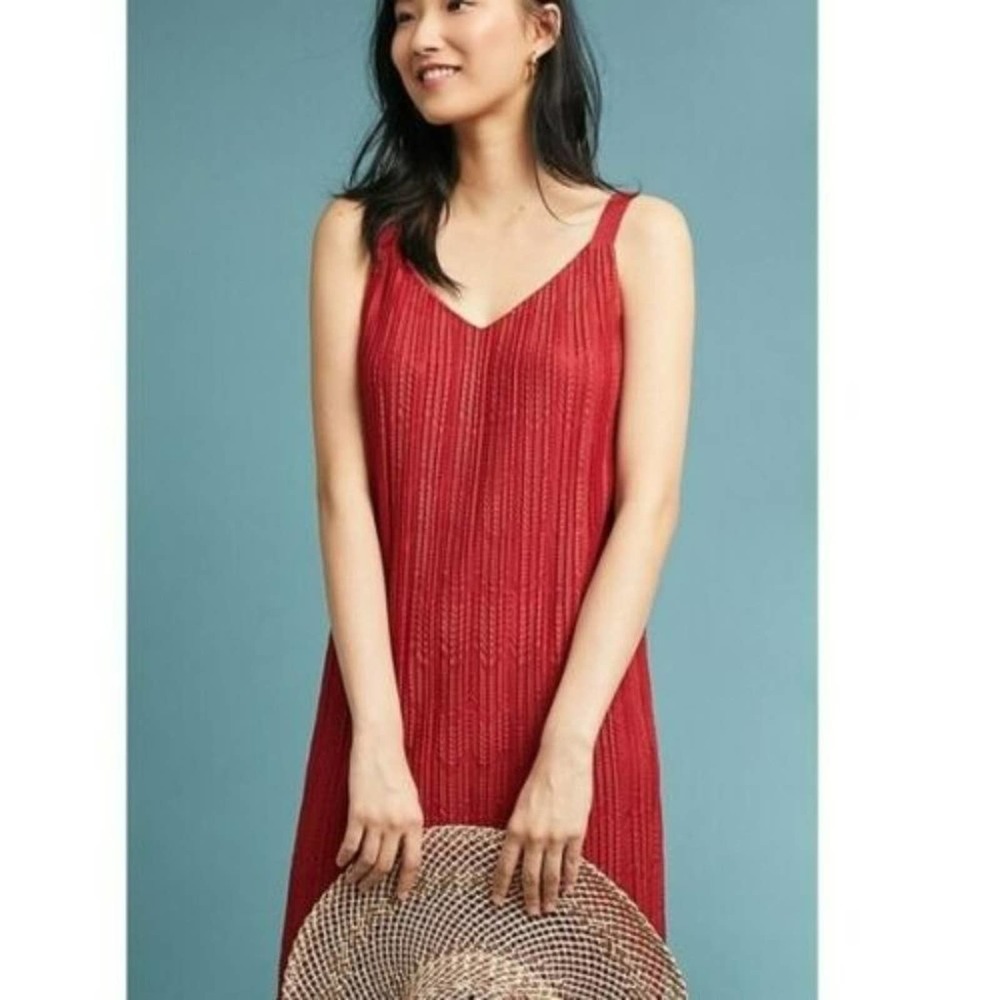 Anthropologie x Meadow Rue Prespa Pleated Dress Burnt Orange Strappy Size 0